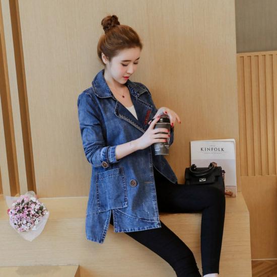 2024 Dámský všestranný slim korejský džínový větrovka - Volný středně dlouhý střih pro jaro a podzim