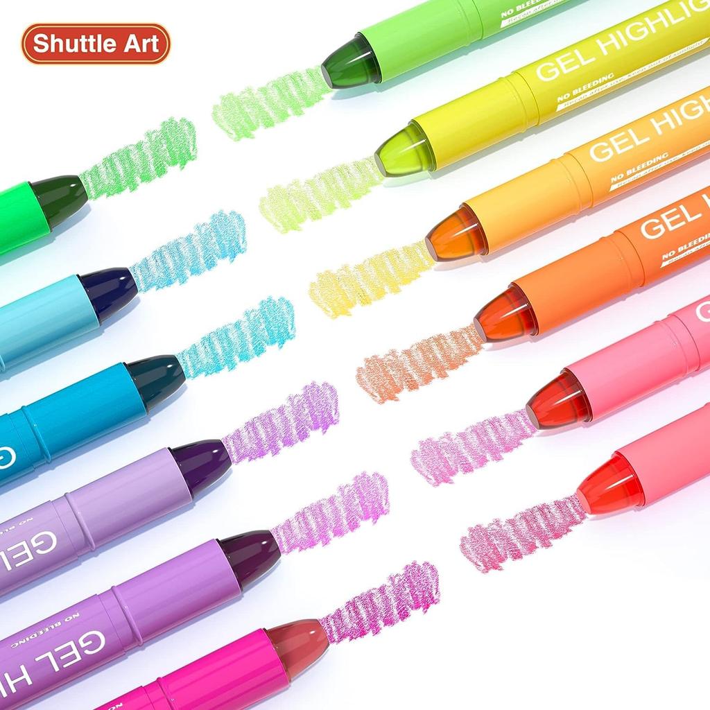 Shuttle Art Highlighter Bright Solid Fluorescent Fluorescent Retractable Gel with Clear for Marking Convenient Storage Pens, Colors, 12-Color Set,