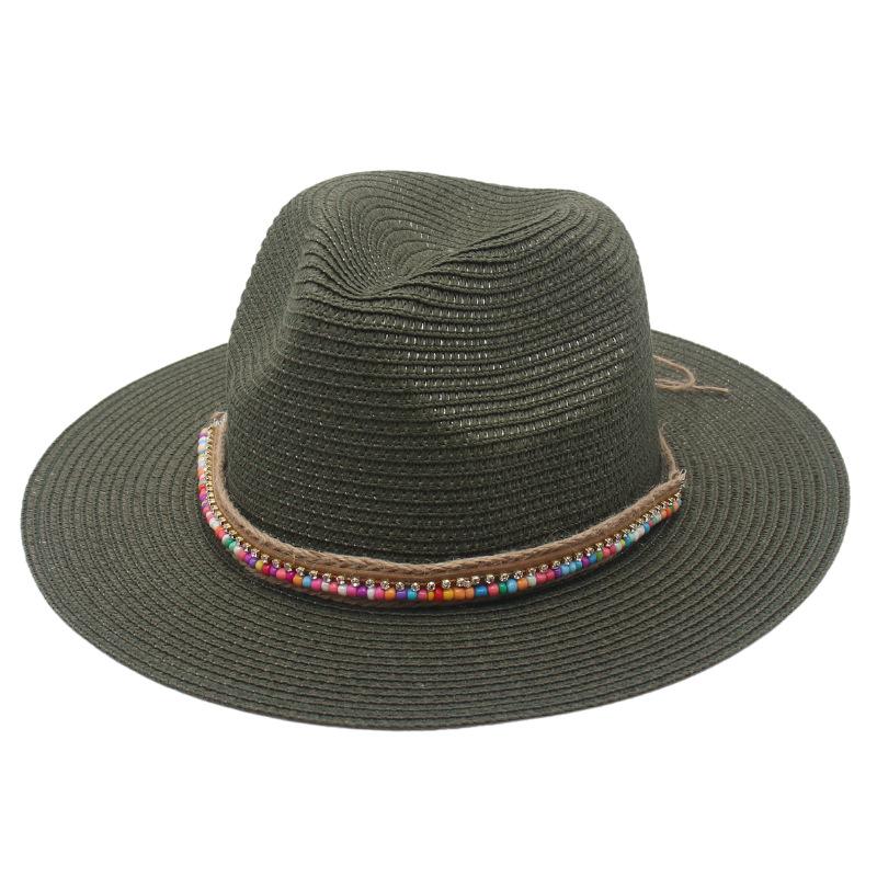 New summer ethnic style Panama straw hat colorful bead accessories dance performance beach sunshade top hat