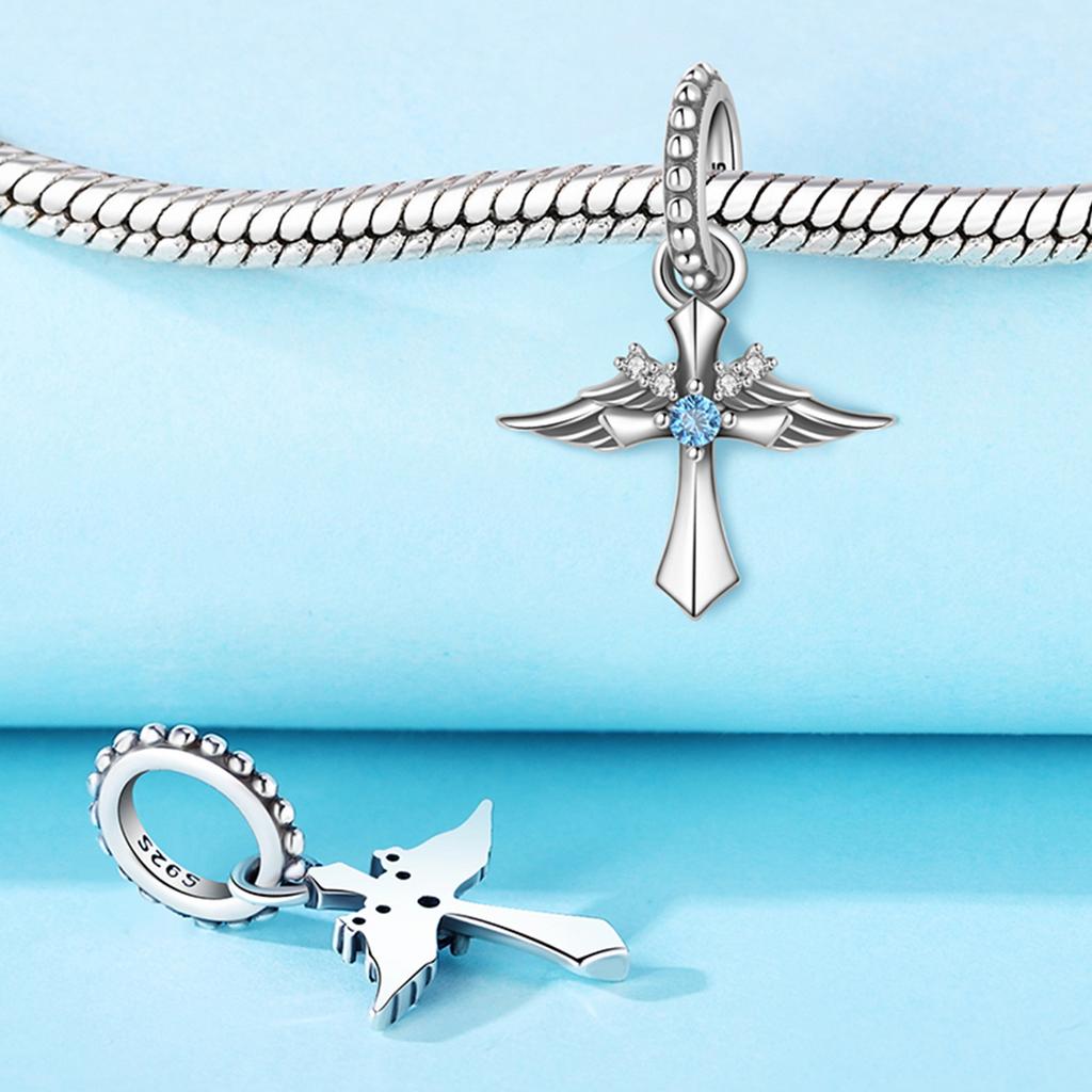Copper Cross Charm Guardian Angel Pendant Lucky Beads Fit Original Diy Bracelets Necklace Birthday Jewelry Gifts