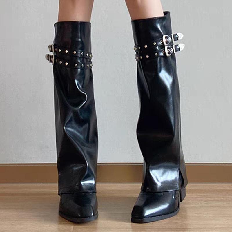 2026 Women Chunky High Boots Pointed Toe Shoes Sexy Lady Dress Gladiator Autumn New Trend Retro Fad Woman Boots Goth Botas Mujer