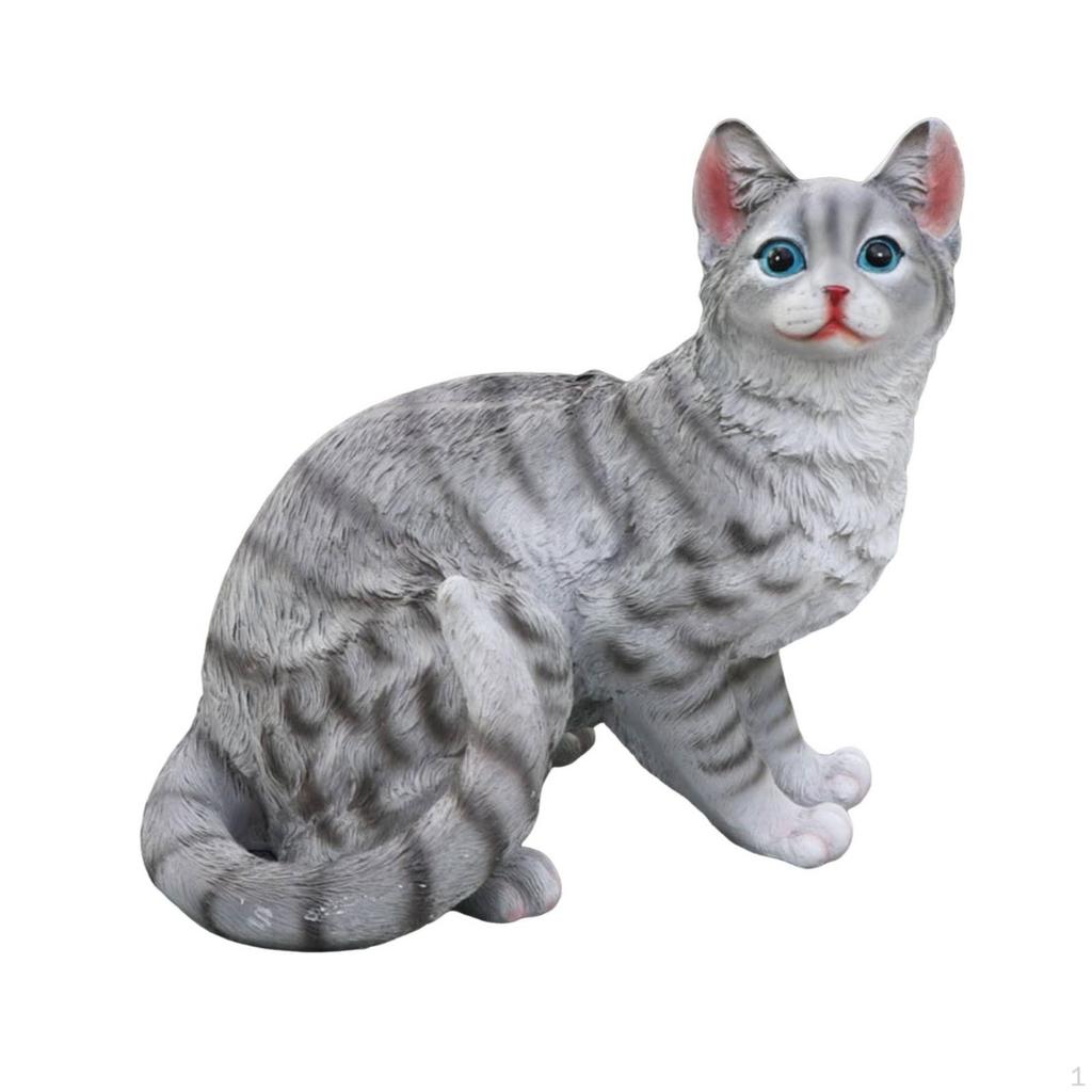 Katzenfigur Harzstatue Texturiertes Ornament für Gärtner, Garten, Terrasse, Wohnzimmer Weiß