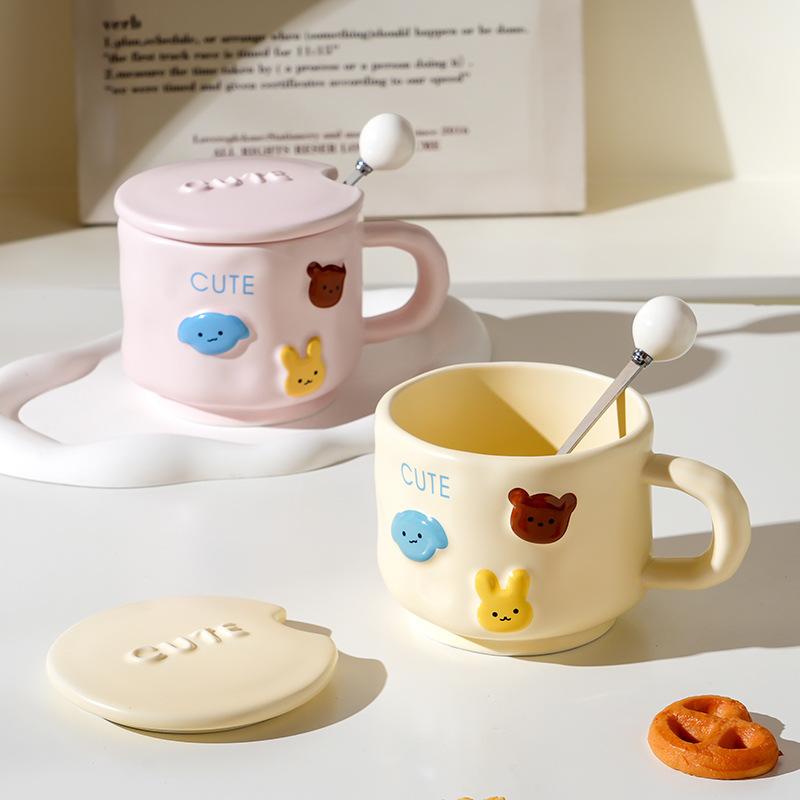 Cute Ceramic Cup With Lid High Value Home Office Couple Water Cup Gift Box Creative Souvenir