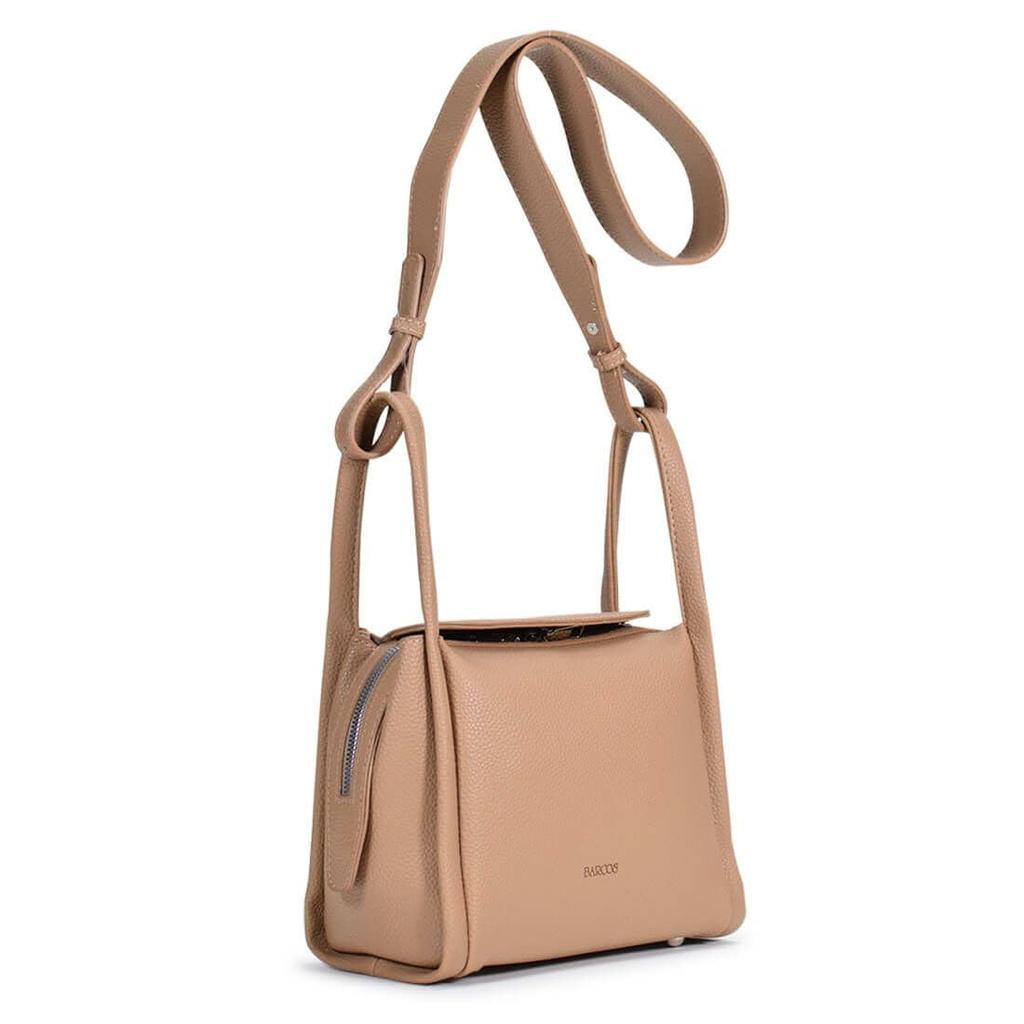 Barcos Shrink Leather 2-Way HandbagShoulder Bag with Two Handle Straps. Simple, Sophisticated, and Practical for Long-lasting Use. Brown.