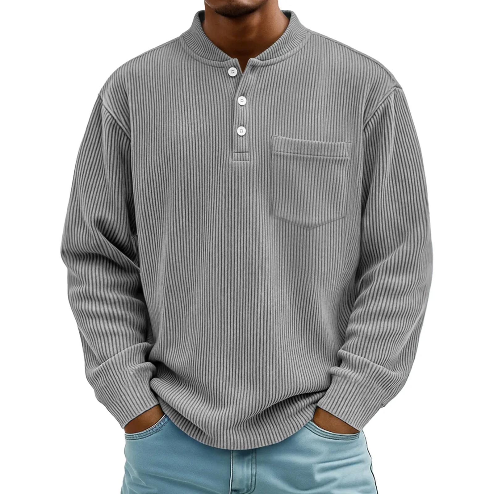 

Чоловіча вінтажна вельветова сорочка з довгим рукавом | Стильна повсякденна сорочка на блискавці зі стійкою для щоденного носіння та прогулянок XL