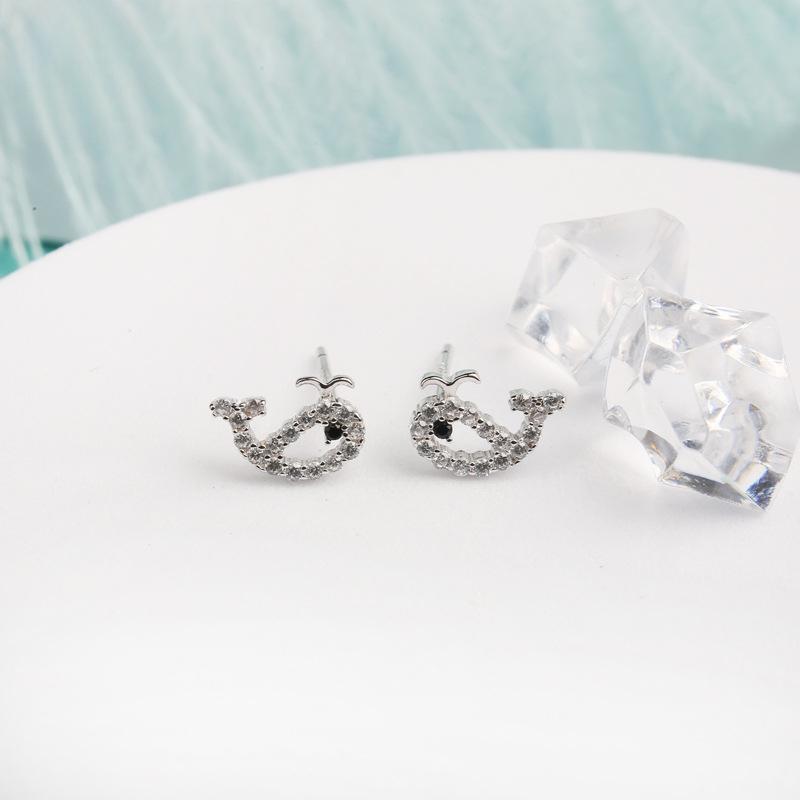 Whale Full Zirconium Light Luxury Earrings Japanese and Korean Sweet Style Earrings Women's Earrings Super Flash Diamond Earrings