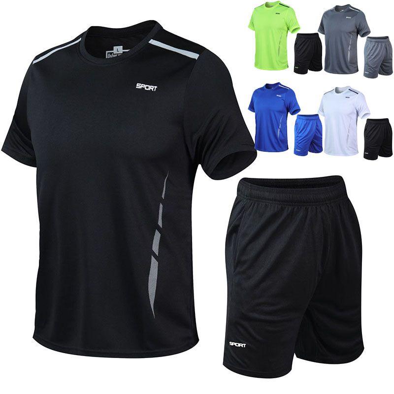 Stylish Mens 2pc Sport Wear Tracksuit With Breathable Short Sleeve T-shirt And Shorts
