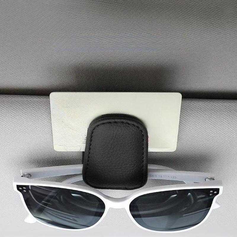 1Pc Multifunctional Car Glasses Clip, Car Sunglasses Holder, Leather Car Interior Sun Visor Storage Box