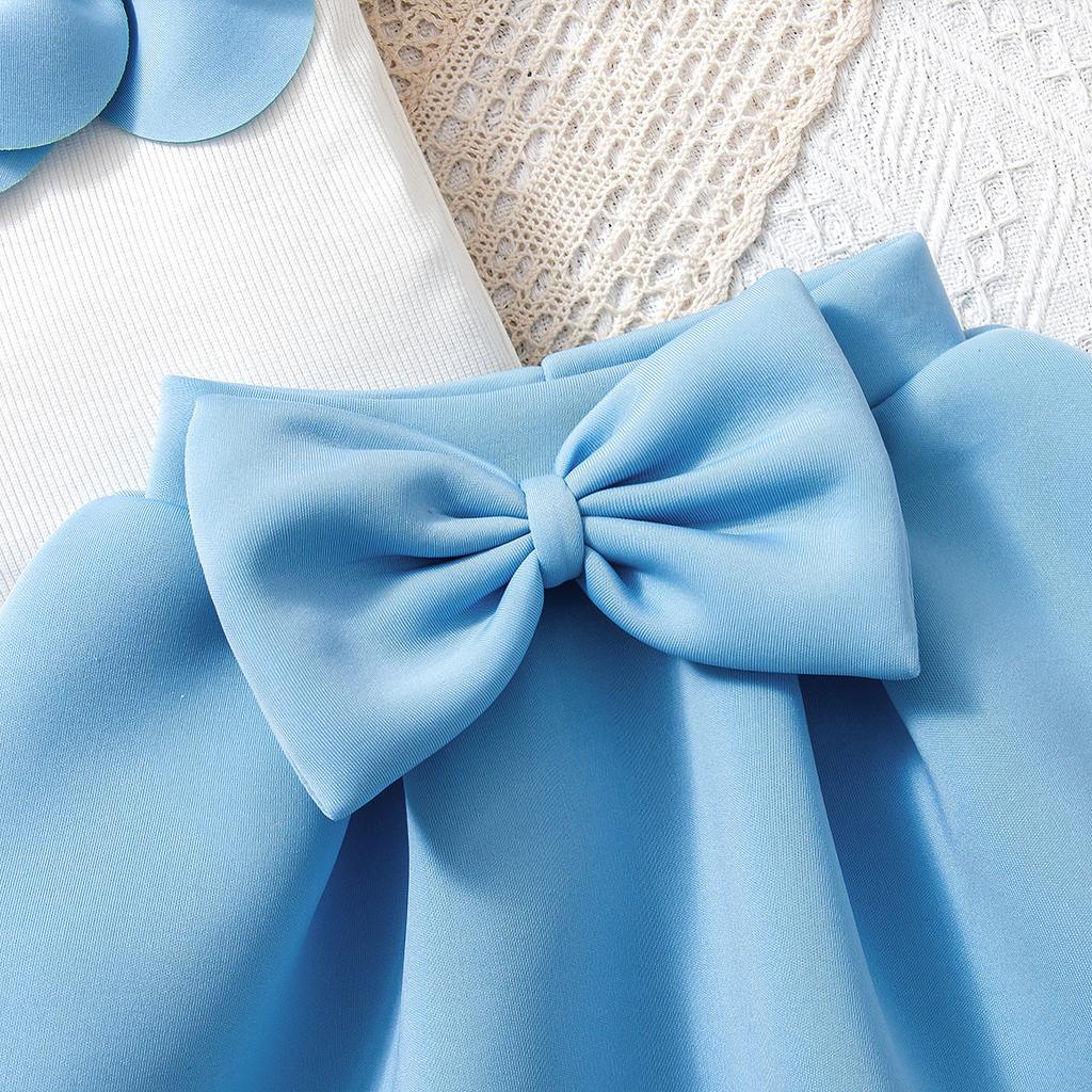 Mädchen Niedliches Set Sommer Kinder Mode Blume Kurzarm mit Schleife Pompadour Rock Set