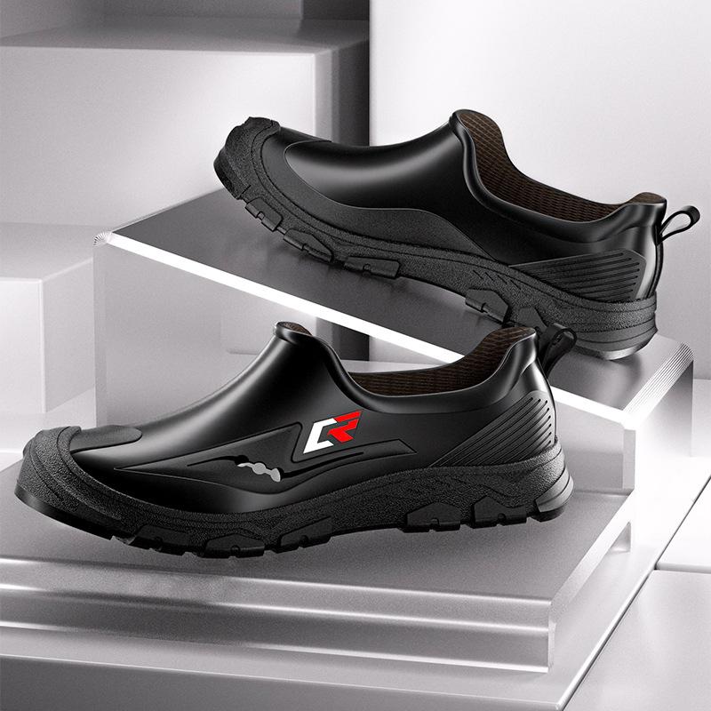 Fashion Short-tube Rain Boots for Men Non-slip and Wear-resistant Fishing Water Shoes Plus Velvet Rubber Shoes Waterproof Rain Boots