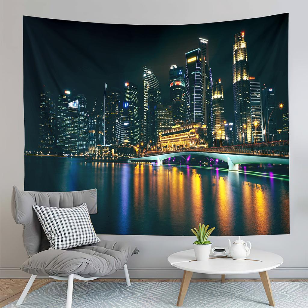 San Francisco Bay Bridge Tapestry City Night View Tapestry Landscape Tapestry Home Living Room Bedroom Wall Art Tapestries