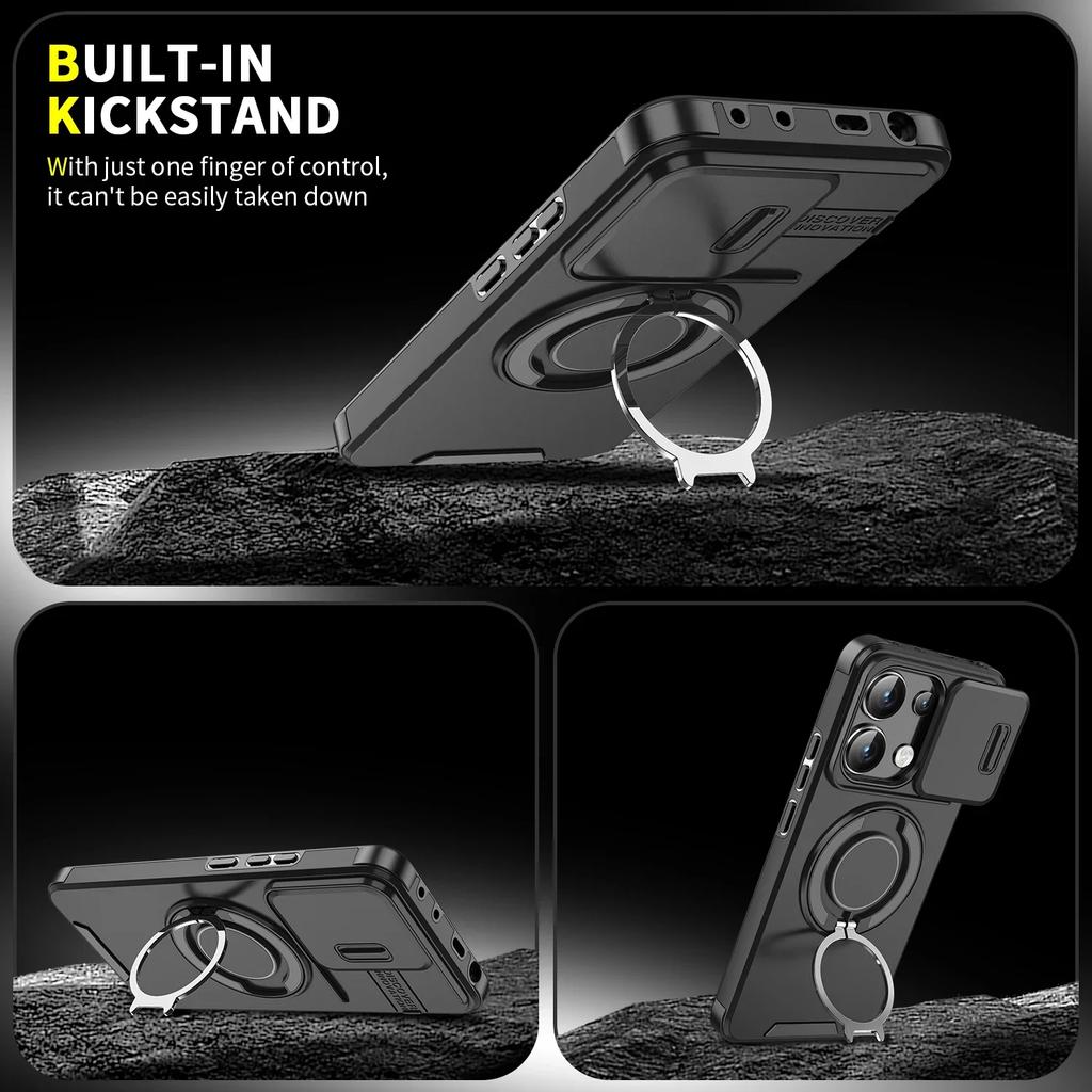 Armor Magnetic phone Case for Redmi Note 13 Pro + Plus 5G 4G  Xiaomi note13 5G Lanyard Slide Camera Protection Shockproof Cover