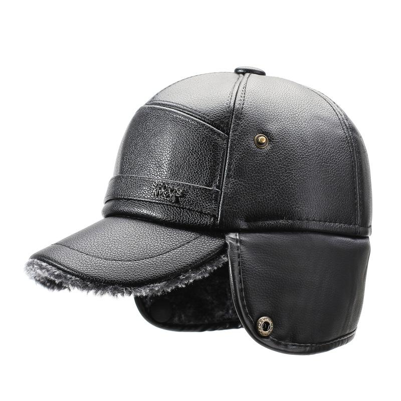 Winter Middle-Aged and Elderly Men's Hat Father Grandfather Warm Velvet Leather Hat Ear Protection Cap Outdoor Cap