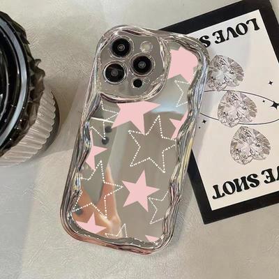 Глянцевий чохол для телефону з модним кольоровим зірковим покриттям для iPhone 15 Pro Max 14 Pro 13 12 11 Хвиляста рамка Макіяж Дзеркало М’яка протиударна захисна кришка для об’єктива