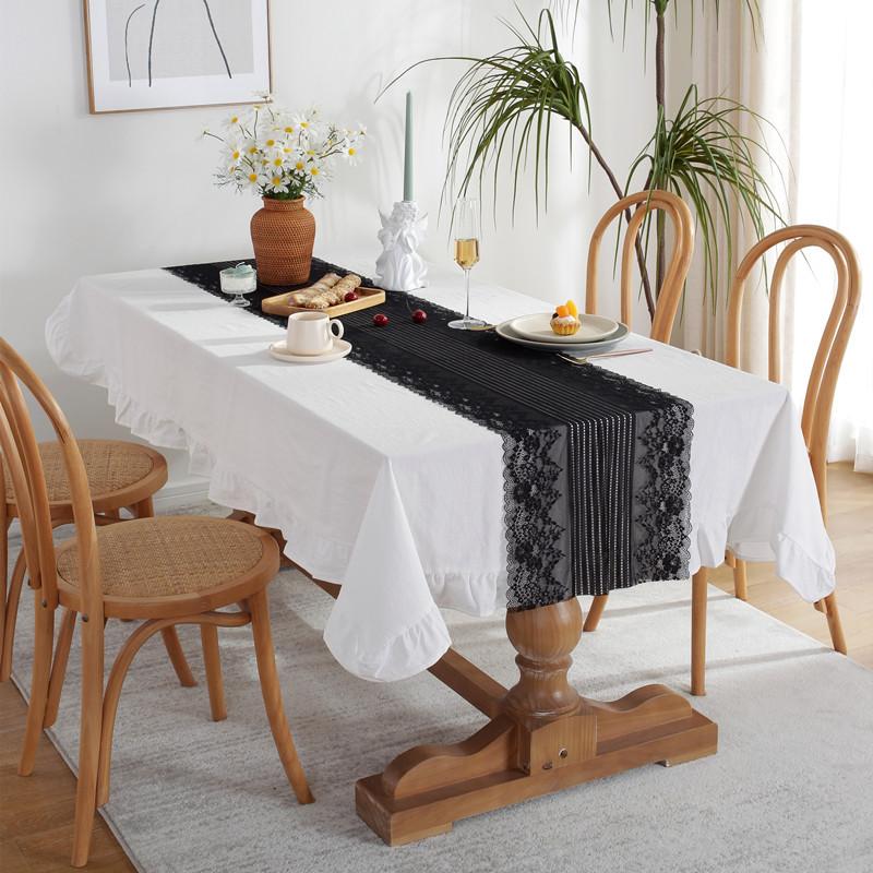 Modern Simple Solid Color Cotton Washed Cotton Contrasting Color Ruffle Edge Lace Table Flag Coffee Table Tablecloth Dining Table Cloth