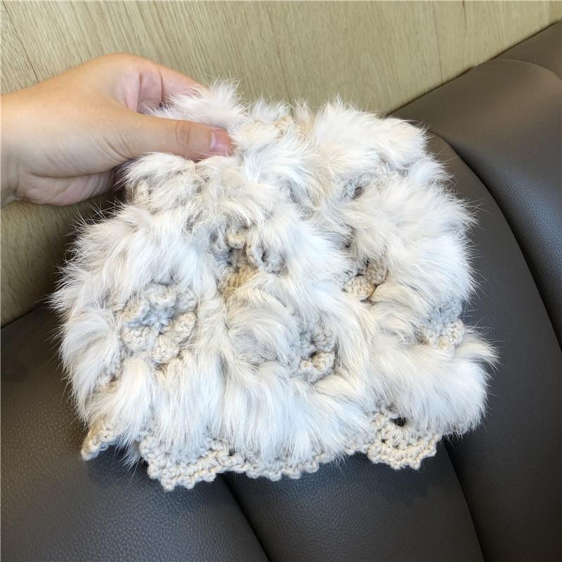 New Winter Handmade Hooked Rabbit Hair Knit Hat for Women White Plush Korean Style Versatile Warm Outdoor Head Hat