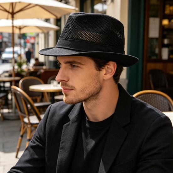 Sonnenhut mit breiter Krempe, atmungsaktiv, mit Löchern, Sommer-Jazzhut mit vollständiger Nackenabdeckung, Imitation Leinen, für Outdoor, Reisen, Radfahren