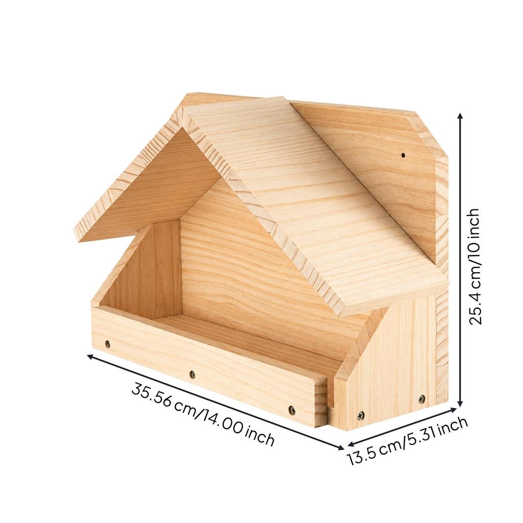 UncoveredFront Wooden Bird Feeder WoodGrain with Pitched Roof WeatherResistant