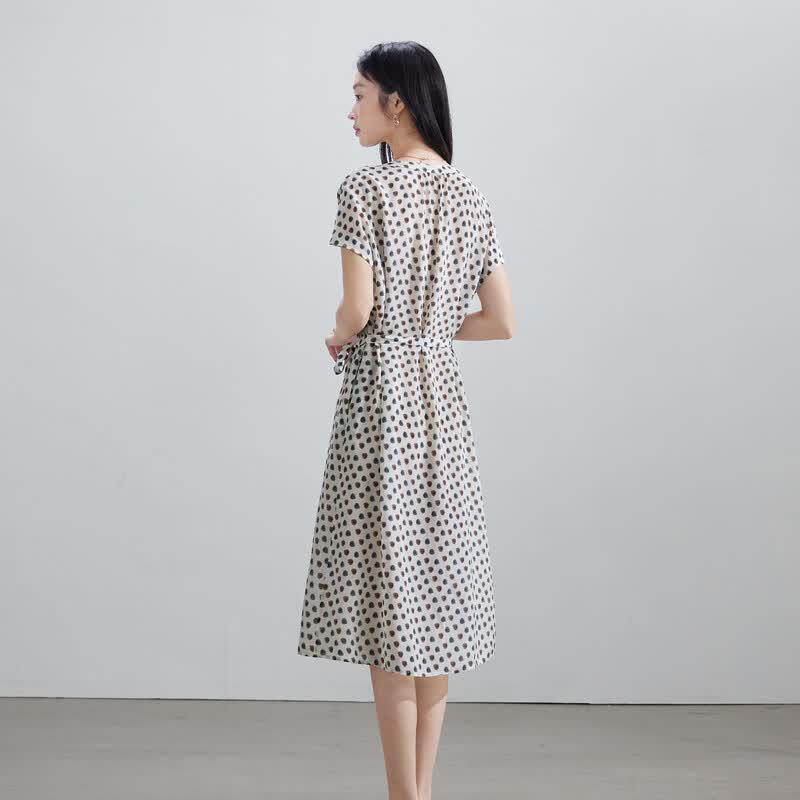 SOFSIL Elegant Polka Dot V-Neck Mulberry Silk Midi Dress