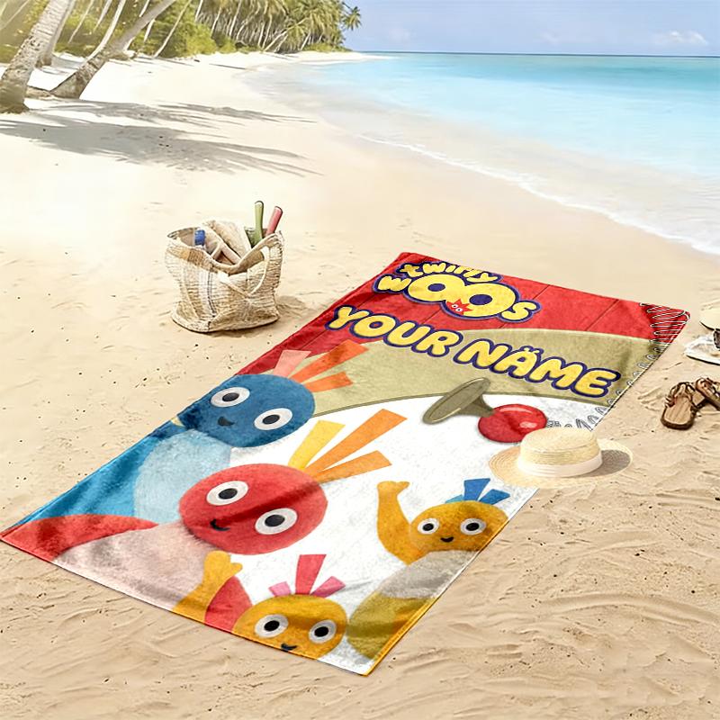 Custom Name Twirlywoos Print Beach Towel, Large Soft Quick Dry Towel for Beach Camping Swimming_xia