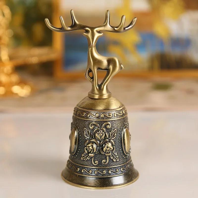Deer Bells Roses Hand Bells Reindeer Hand Christmas Gifts Engraved Antique Church Bronze Bell Creative Home Decoration