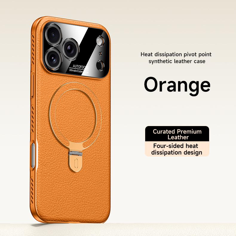 360 Rotatable Heat Dissipation Vegan Leather Case For iPhone 17 Air 16 Pro Max 15 14 Stand Cover Magnetic Shell New Arrival