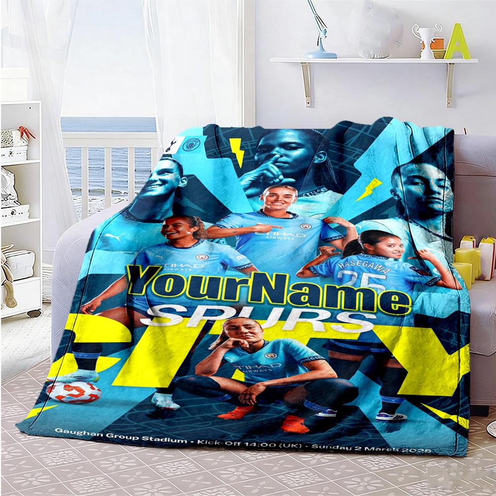 Manchester City Personalized Name Blanket Lightweight Personalized Blanket Comfortable Versatile for Picnics Nap Seaside Bedding Four Seasons Universa