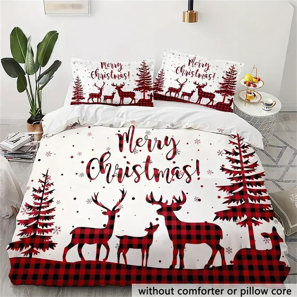 

3-Piece Merry Christmas Plaid Reindeer Duvet Cover Set - Soft Comfortable And Cozy Bedding For Bedroom And Guest Room EU Twin(135x200cm)