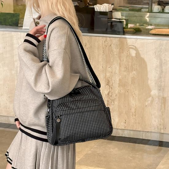 Women Plaid Sling Bag Shoulder Bag Crossbody Purse with Geometric Adjustable Strap Handbag with Top Handle for Travel Street Commuting