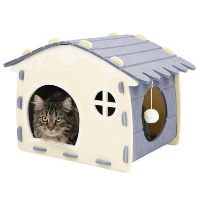Dold Design Katthus Filtmaterial Slitstark Kattbädd Hopfällbar med Leksaksboll Kattunnel