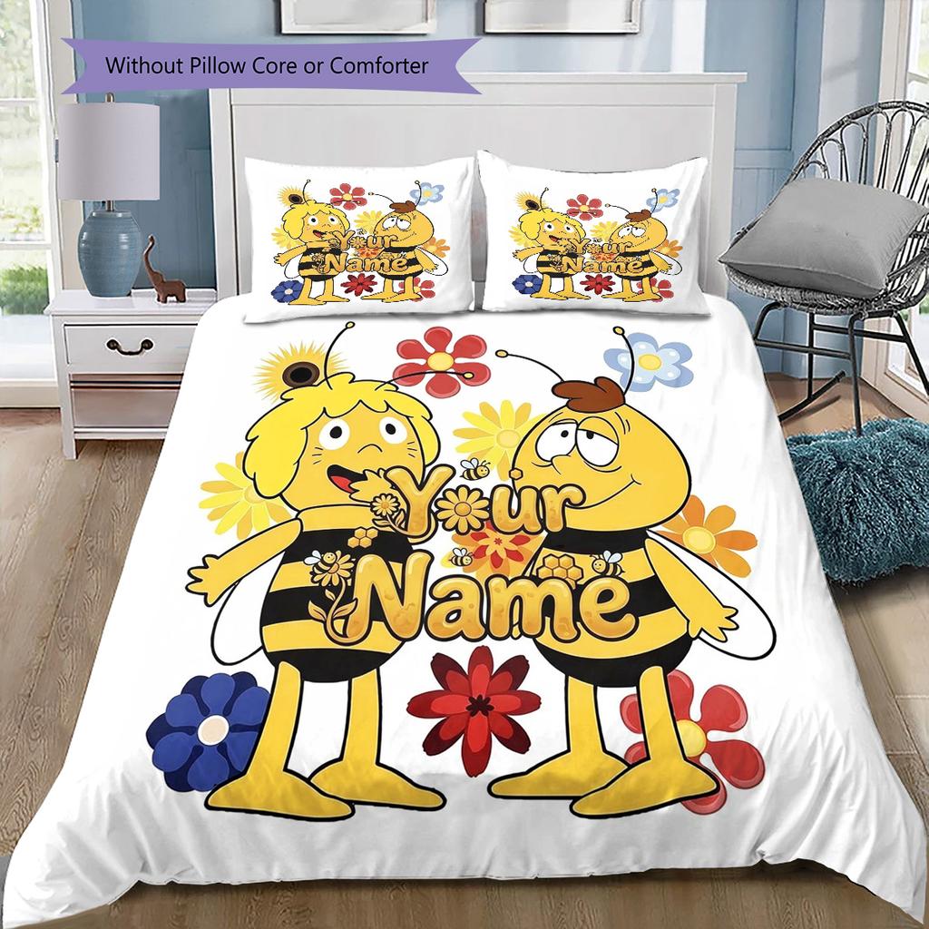 Artwork Custom Name Pattern Bedding Quilt Set Quilt Cover Pillowcase Home Birthday Gift(1 * Duvet Cover + 2 * Pillowcase, Without Core)