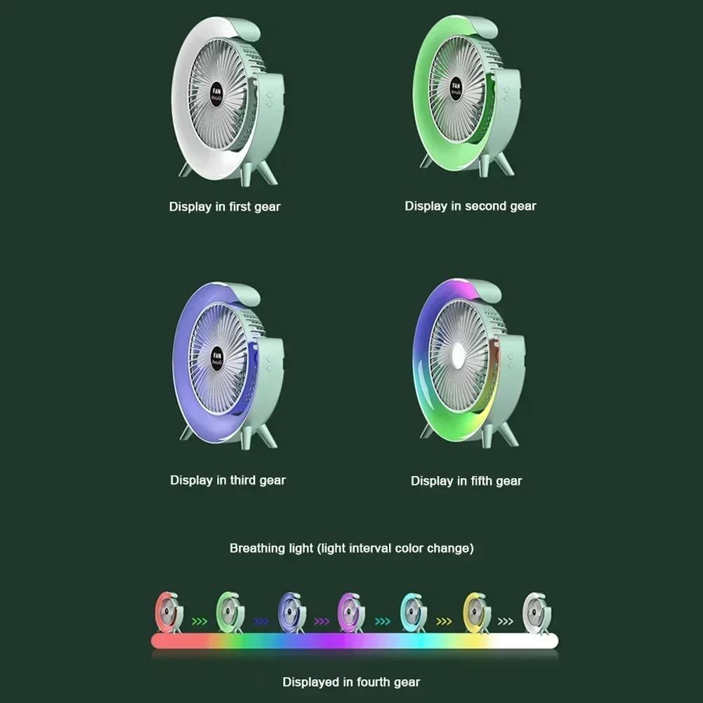 Portable Fan Light USB Charging Table Lamp LED Electric Fan Atmosphere Light 3 Speed Mini Fan Night Light for Camping Desk Room