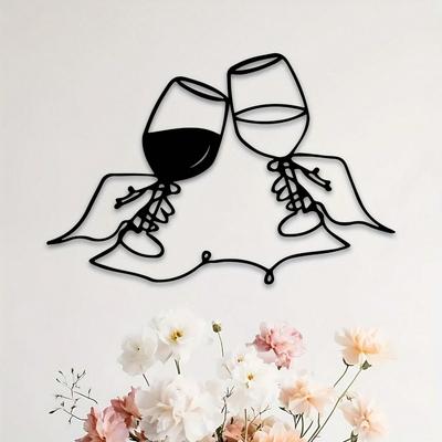 Handmade Metal Wall Art Wine Lovers Iron Sculpture Grape Glass Home Decor Gift