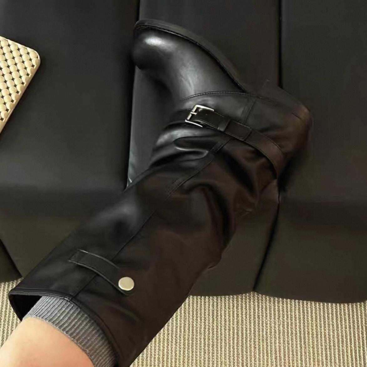 

Короткие ботинки Женские черные ретро ботинки на меху 2025 Осень Новые ботинки-брюки Рыцарские ботинки Вестерн Ковбойские ботинки 40