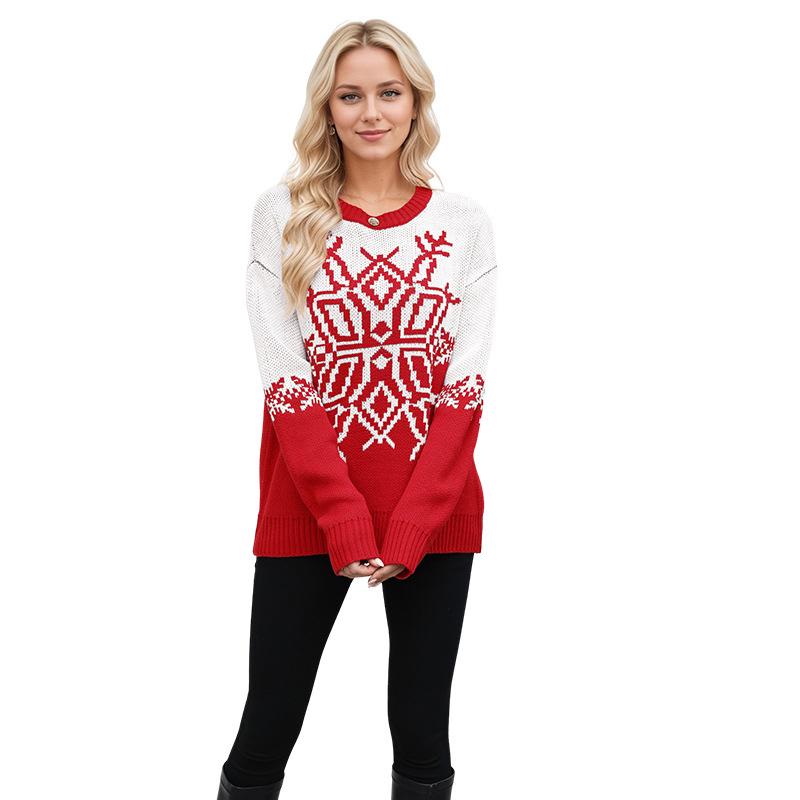 

Женский вязаный свитер «Снежинка» на рождественскую тематику, топ с длинным рукавом XL красный