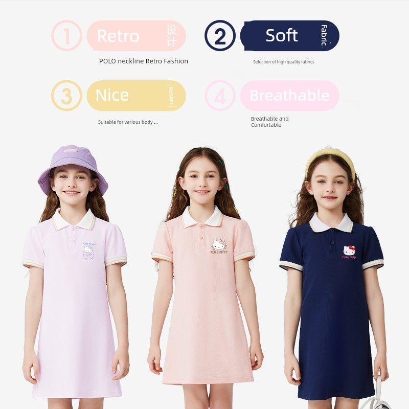 Hellokitty Girls' Dress 2025 New Style Elegant Girl Princess Dress Children's Summer Polo Dress
