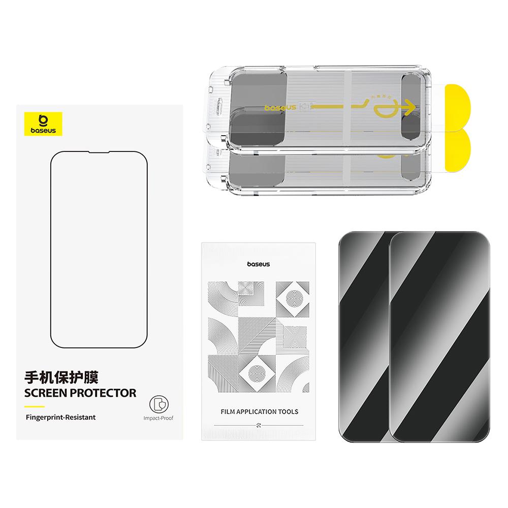 

BASEUS 2Pcs For iPhone 15 Pro Screen Protector Anti Spy Tempered Glass Film with Dust Filter (No Edge Version) As Shown A