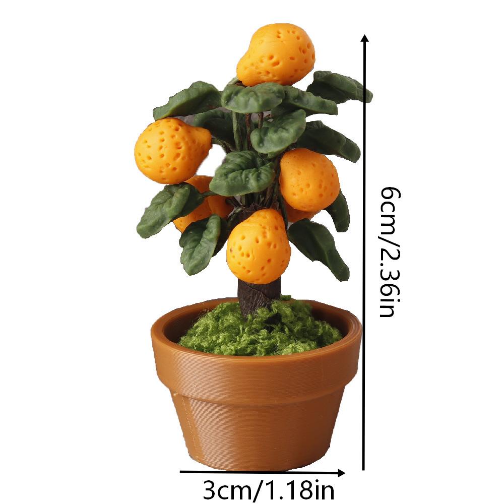 Miniature Orange Tree Potted Plant Ornament 1:12 Dollhouse Fruit Tree Bonsai Decoration Model Toy Micro Landscape Photo Props