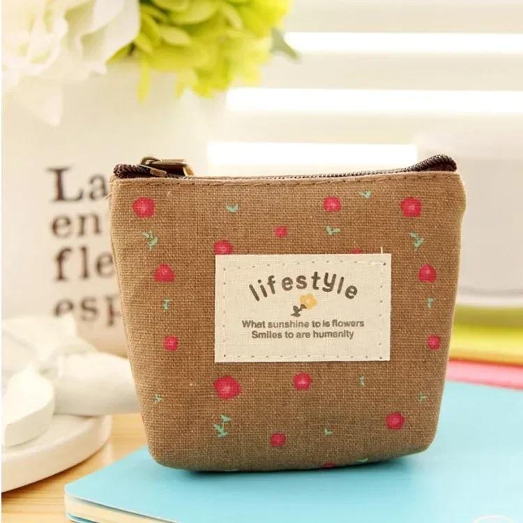 Small Fresh Canvas Coin Wallet, Fashionable Flower Pattern Zipper Bag, Earphone Key Storage Bag, Portable Zero Money Bag