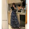 Retro Floral Multi-layer Patchwork Women's Chiffon Midi Skirt with Slimming Design