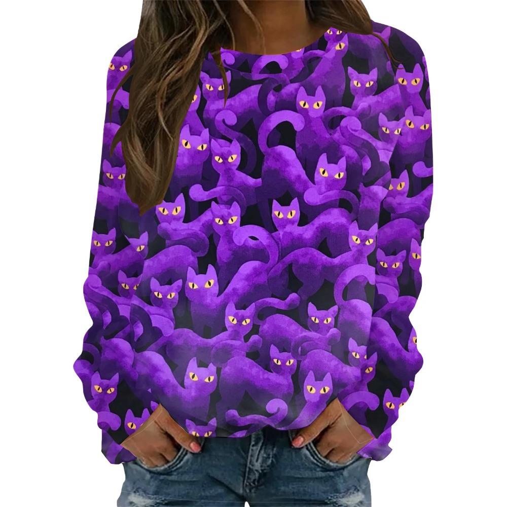 Halloween pattern pumpkin bat 3D printed women's Harajuku round neck long sleeved T-shirt