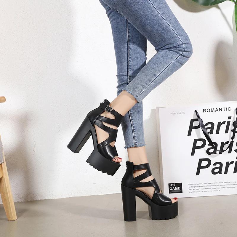 Gladiator Sandals Women Summer Shoes Platform Black High Heels Flip Flops 14cm Party Wedding Shoes