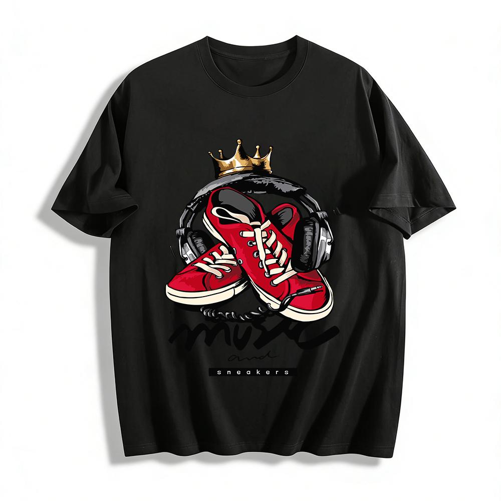 Music Crown Headphone Red Sneakers Graphic Casual T-Shirt Pure cotton T-shirt XXS