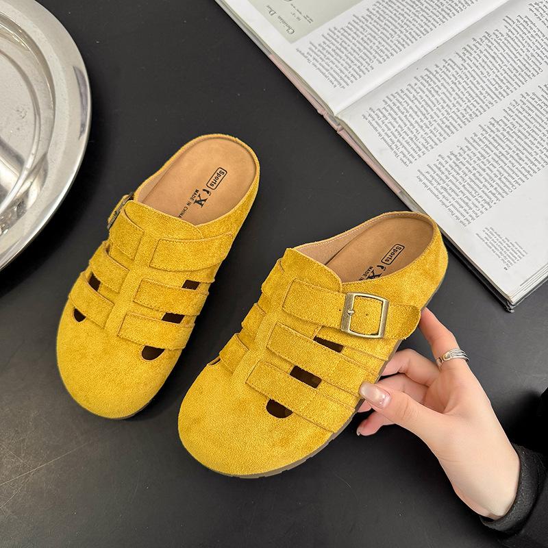 Boken Hausschuhe mit dickem Boden für Damen-Oberbekleidung 2025 Frühling neue weichsohlige neue Baotou Halbschuhe Retro-Hausschuhe trendig