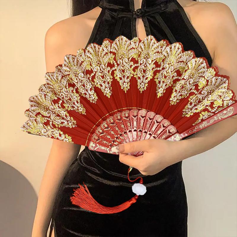 1PC Classica Gift Plastic Dance Performance Folding Colorful New Chinese Style Ancient Style Fan Elegant Carved Photography