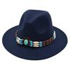 Turquoise Ethnic Style Top Hat, Foreign Style Jazz Hat, Retro Felt Hat, Spanish Temperament Plush Woolen Hat