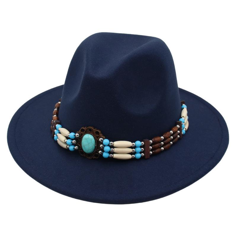 Turquoise Ethnic Style Top Hat, Foreign Style Jazz Hat, Retro Felt Hat, Spanish Temperament Plush Woolen Hat