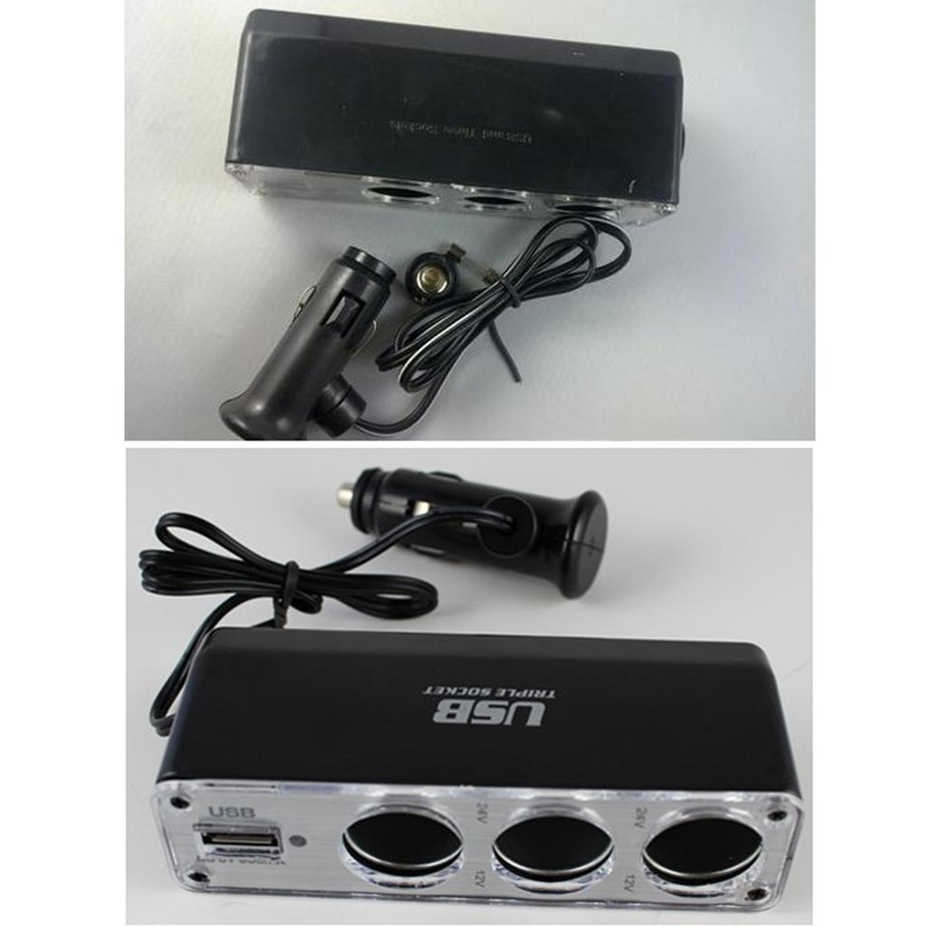 12V/24V Vehicle Power Splitter Adapters with 3 Cigarettes Lighter Port and Builts In USB Chargers for Mobile Gadgets