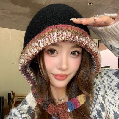 Wollmütze, einfache, kältefeste Ohrenklappenmütze, klassische Strickmütze, warme Wintermütze, Totenkopfmütze, elastische Beanie für Damen