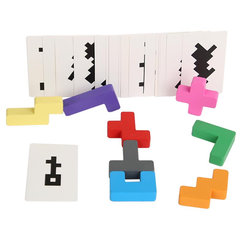 

Wooden Shadow Matching Puzzle Montessori Colorful Building Blocks with Card Geometric Shape Sorting Toy Kids Early Learning